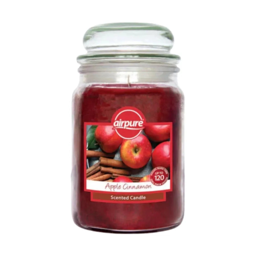 Airpure Apple Cinnamon scented candle in a glass jar on a white background