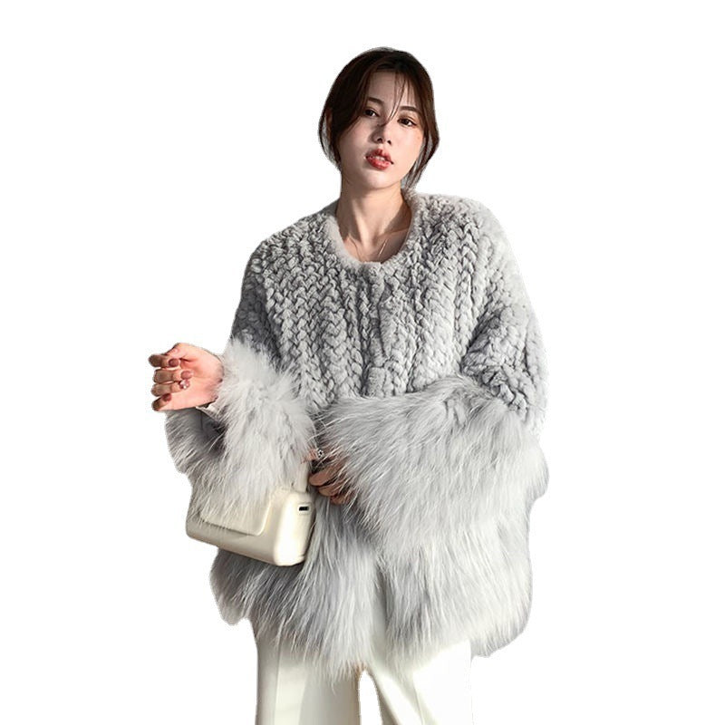 Stitching Faux Fur Coat Women's Age-reducing Temperament Solid Color Woven