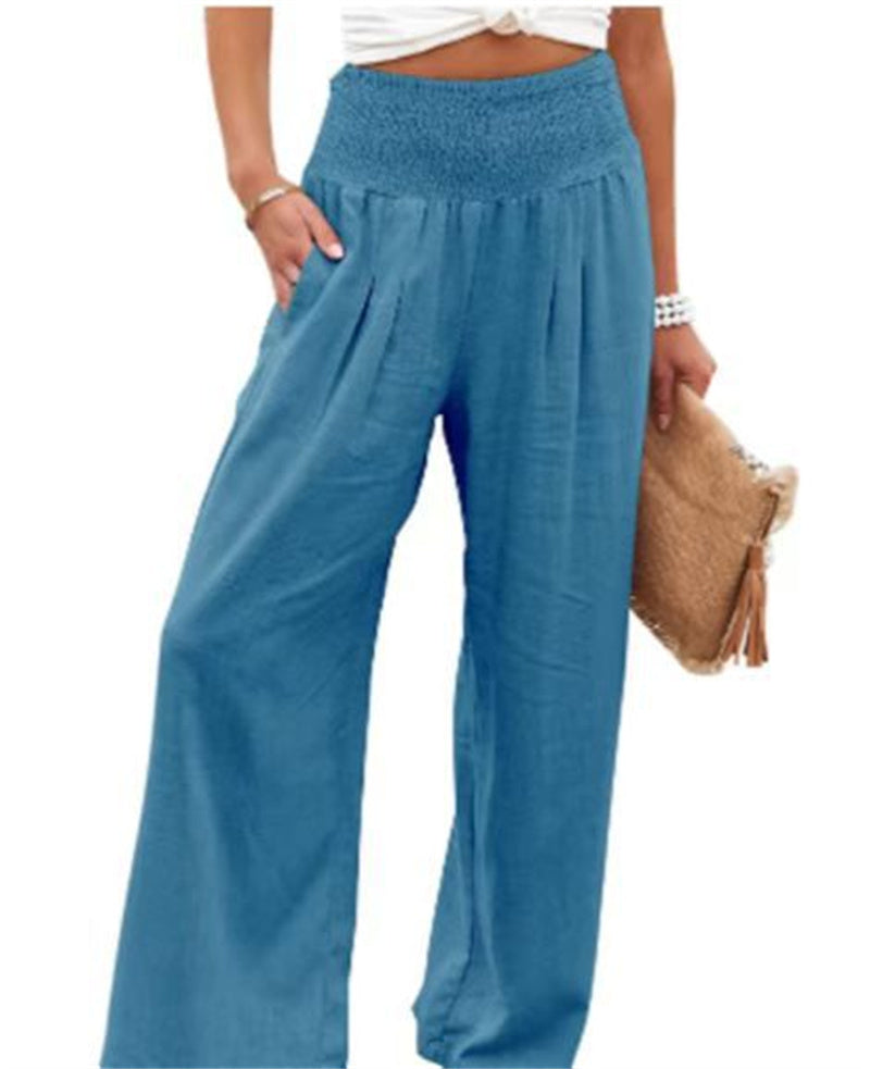 Women's Pants Casual Wide Leg Cotton Linen Loose Trousers