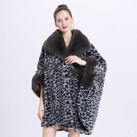 Leopard Print Big Hair Leader Mouth Cardigan Cape Women