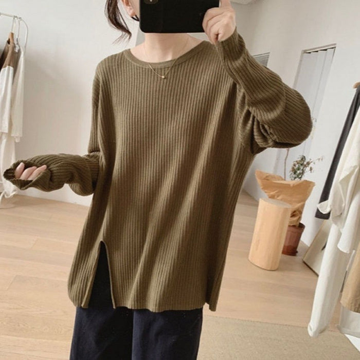 Split Pullover Long Sleeve Cashmere Sweater