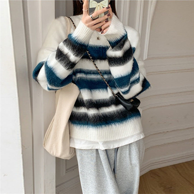 Contrast Color Loose Pullover Coat Tide