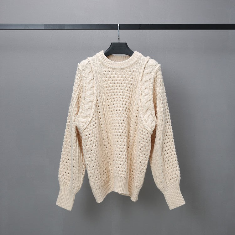 Loose Lazy Round Neck Thickened Thermal Head Cover Cable-knit Sweater