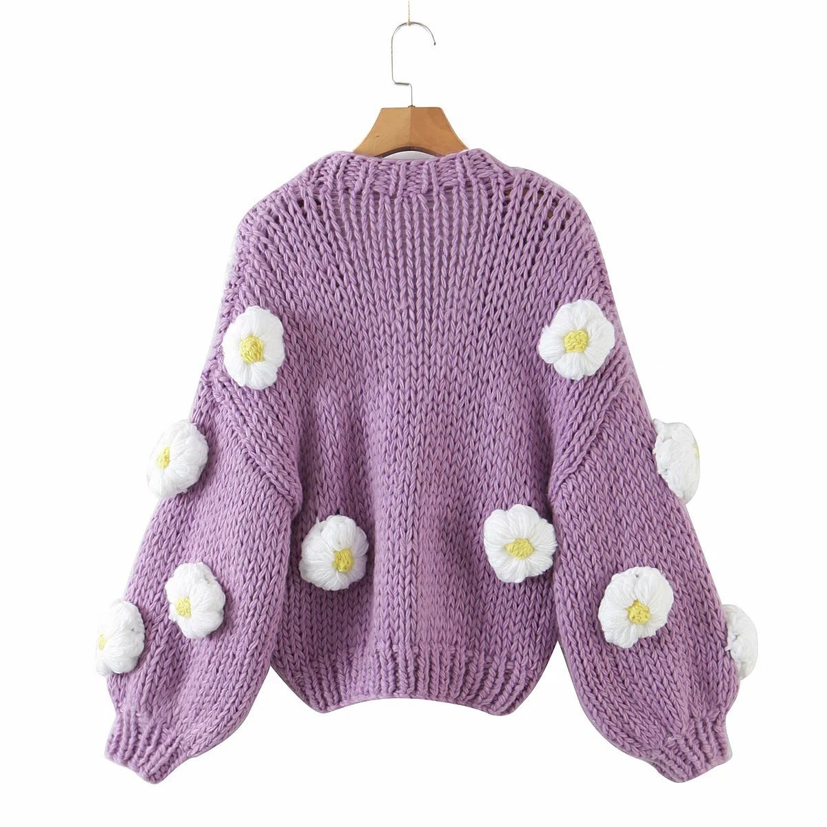 Pure Handmade Cardigan Slim Crochet Puff Three-dimensional Large Flower Sweater Women's Knitted Sweater