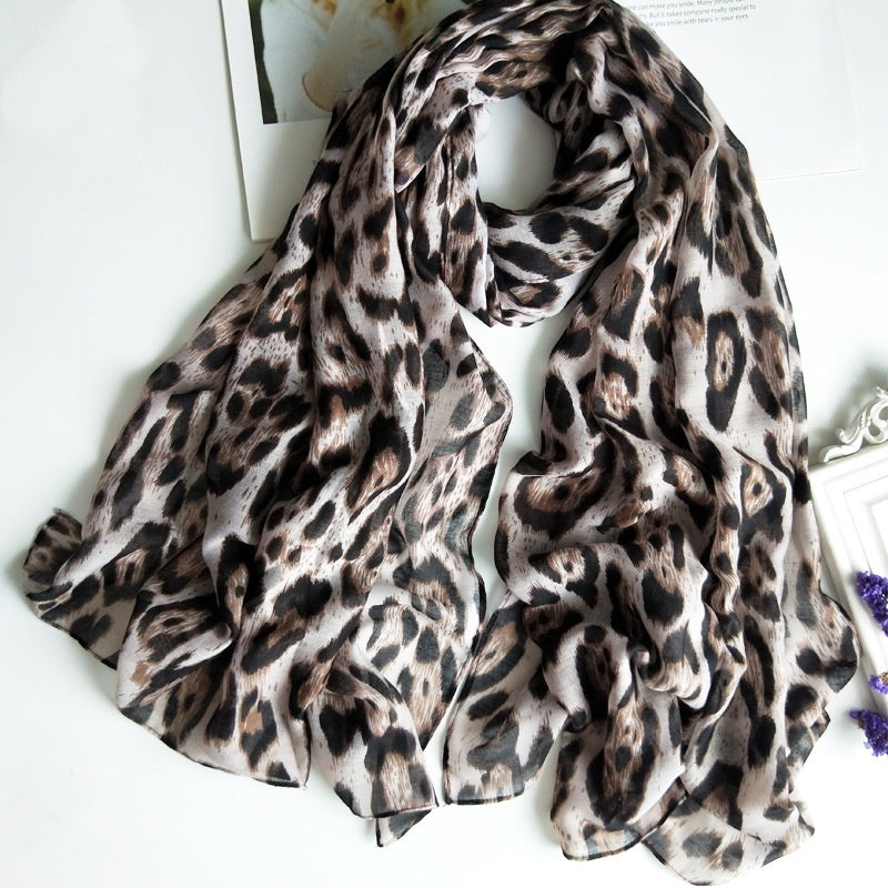 Printed Scarf Leopard Print Voile 90cm Scarf