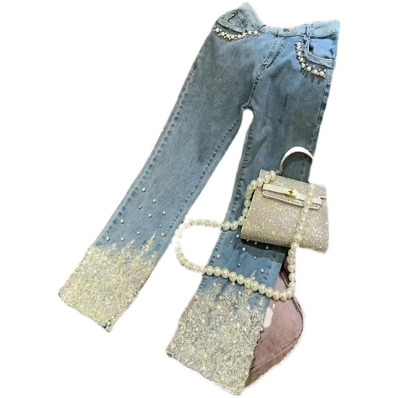 Women's Heavy Industry Beads Sequined Jeans