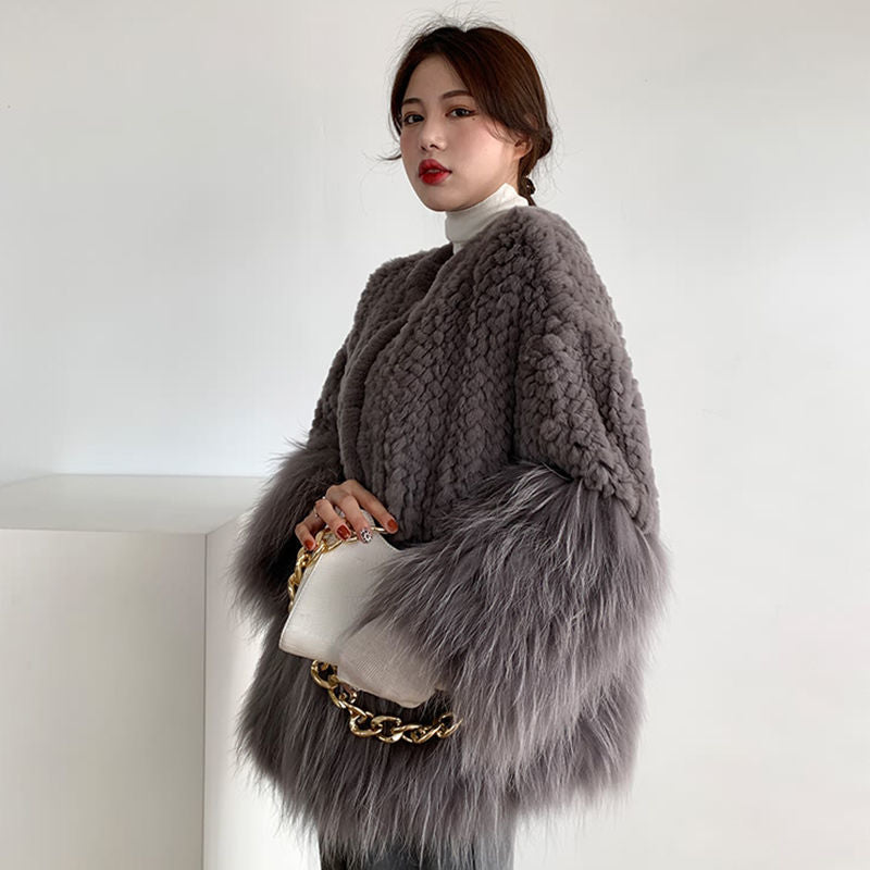 Stitching Faux Fur Coat Women's Age-reducing Temperament Solid Color Woven