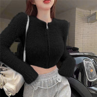 Pure Desire Style Hot Girl Mink-like Wool Short Sweater Top Elegant Slim Sexy Niche Cardigan