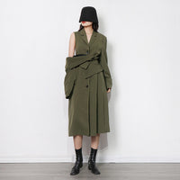 Irregular-panel Single-breasted Lapel Long Coat