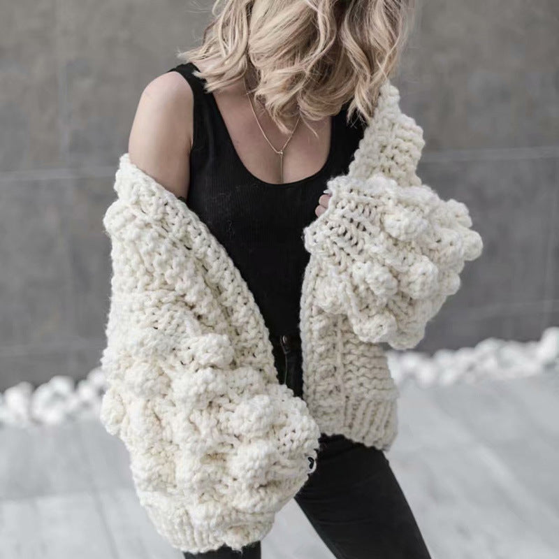 Handmade Knit Sweater Short Three-dimensional Ball Lantern Sleeves