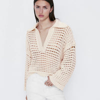 Women's Summer Pastoral Style Knitted Coat Hollow Out Sweater