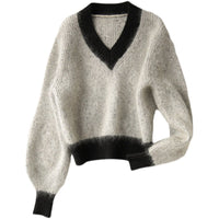 Western Style V-neck Fluffy Sweater Fashion And Elegance