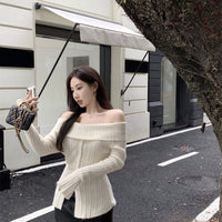 Women's Slim Short Lazy Long Sleeve Knit Pullover Sweater