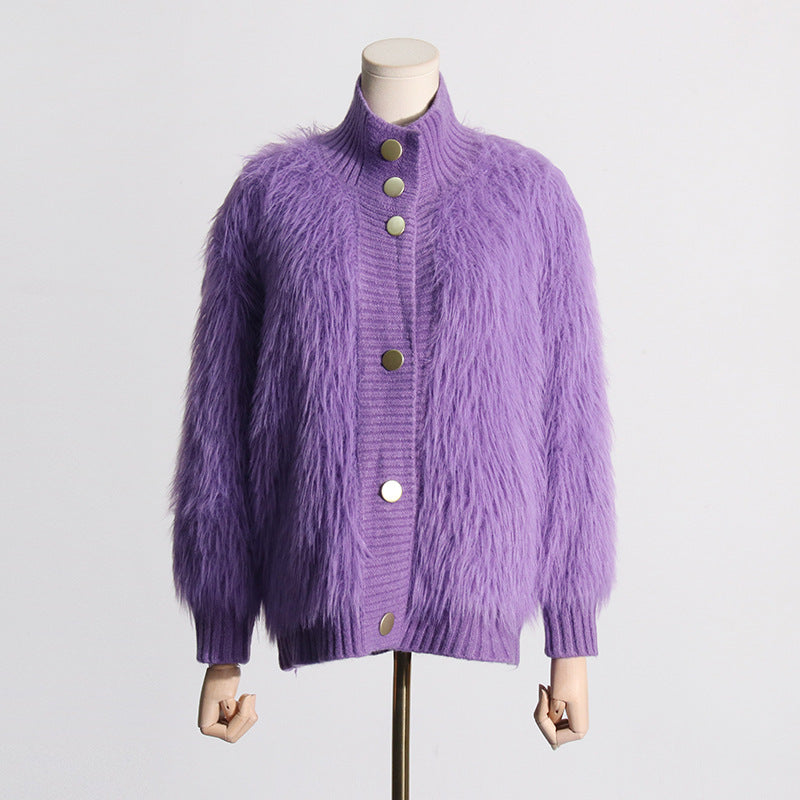 Spring Fashion High Collar Waterproof Mink Velvet Women's Sweater Coat