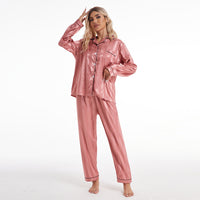 Artificial Silk Bold Stripes Long-sleeved Home Wear European And American Style Pajamas Plus Size