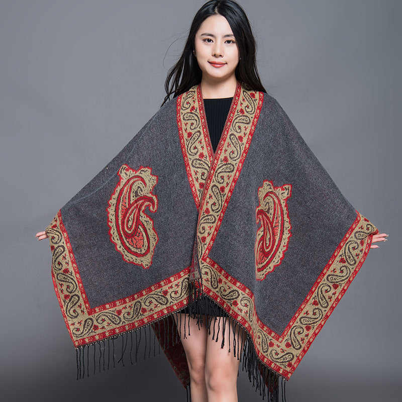 Travel Autumn And Winter Nepal Ethnic Style Extra Large Thickened Split Shawl Scarf Cape