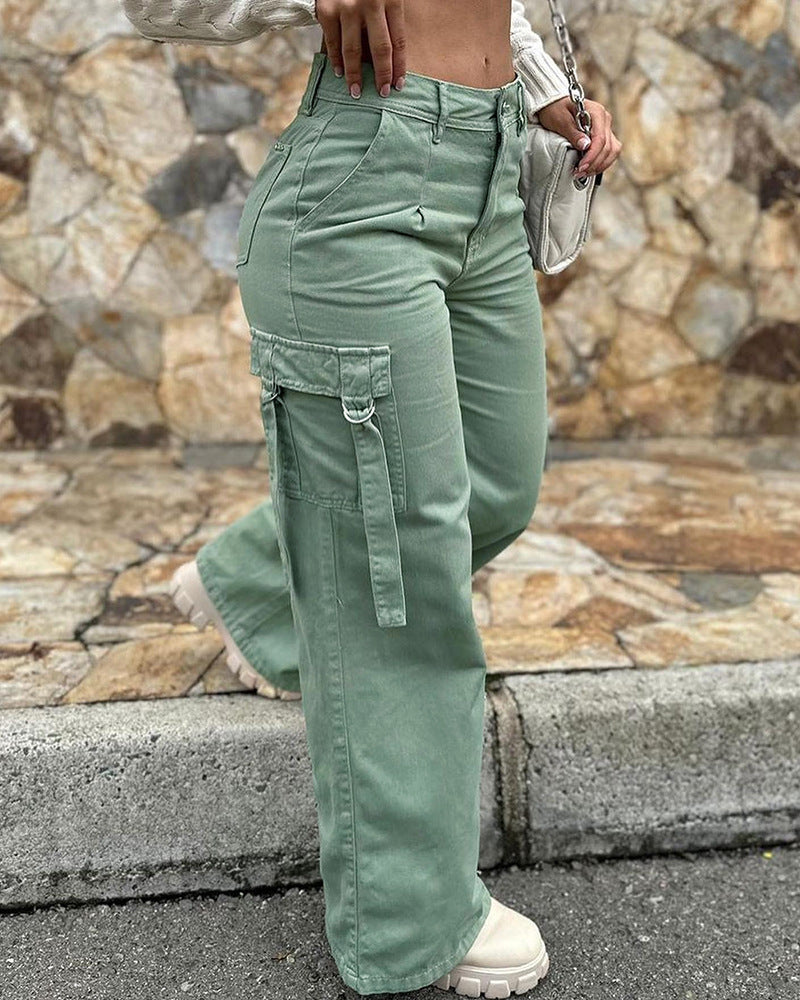 Women's Casual Patch Pocket Straight-leg Overalls