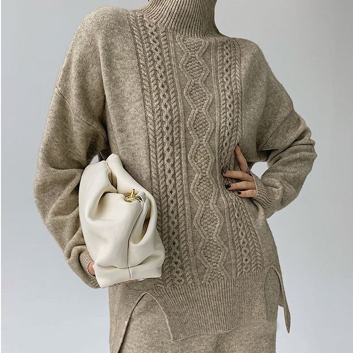 Idle Style Fashionable Set That Makes You Look Younger Women's Turtleneck Knitting Sweater