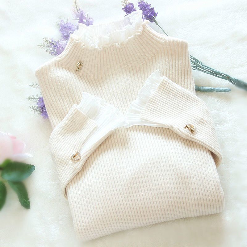 Knitted Sweater Half Turtleneck Bottoming Sweater Fake Two Piece Set