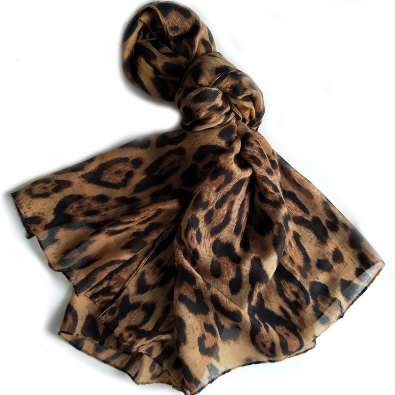 Printed Scarf Leopard Print Voile 90cm Scarf