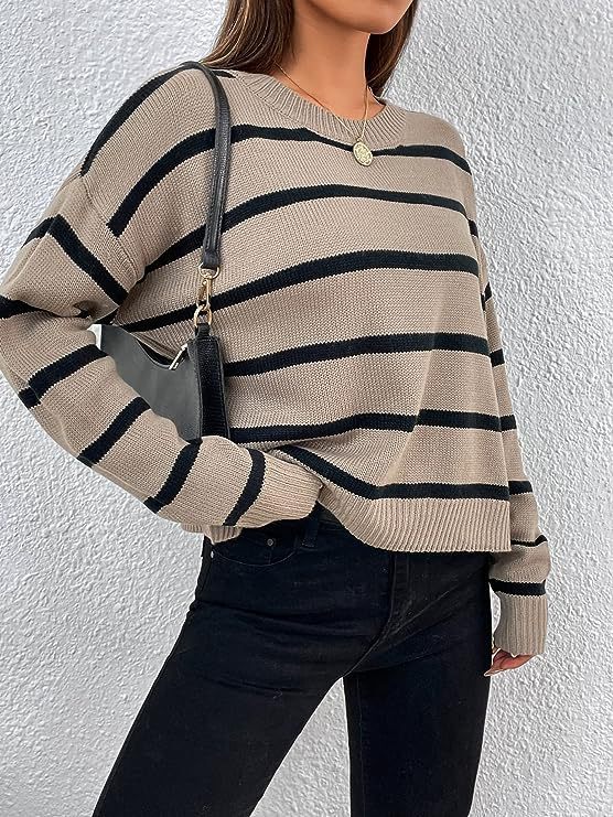 Striped Knitted Round Neck Pullover Multicolor Sweater