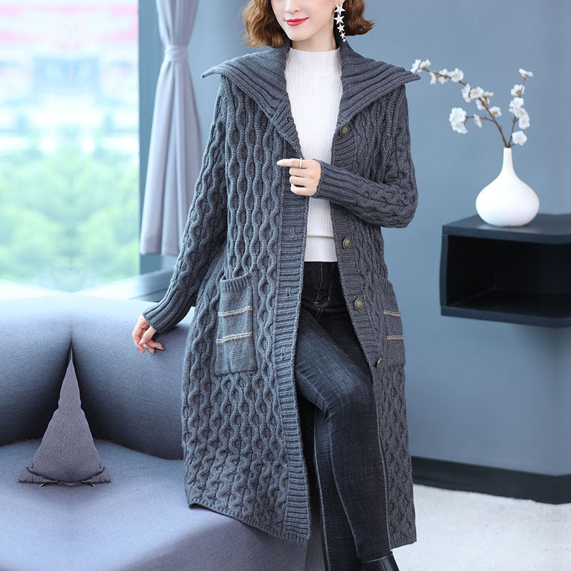 Thick Thread Sweater Coat Women's Mid-length