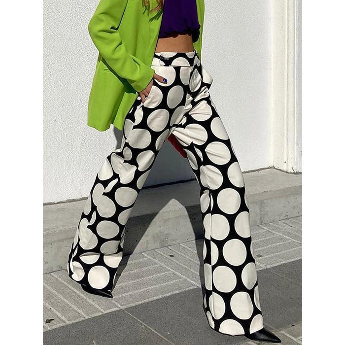 Street Hipster Printed Contrast Color Dotted Prints Wide Leg Pants Straight-leg Pants High Waist Casual Pants