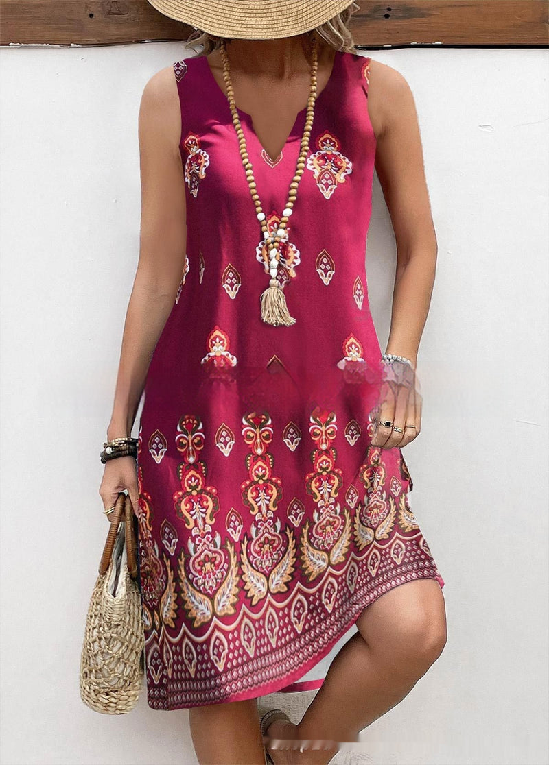 Spring And Summer Digital Printed V-neck Dress