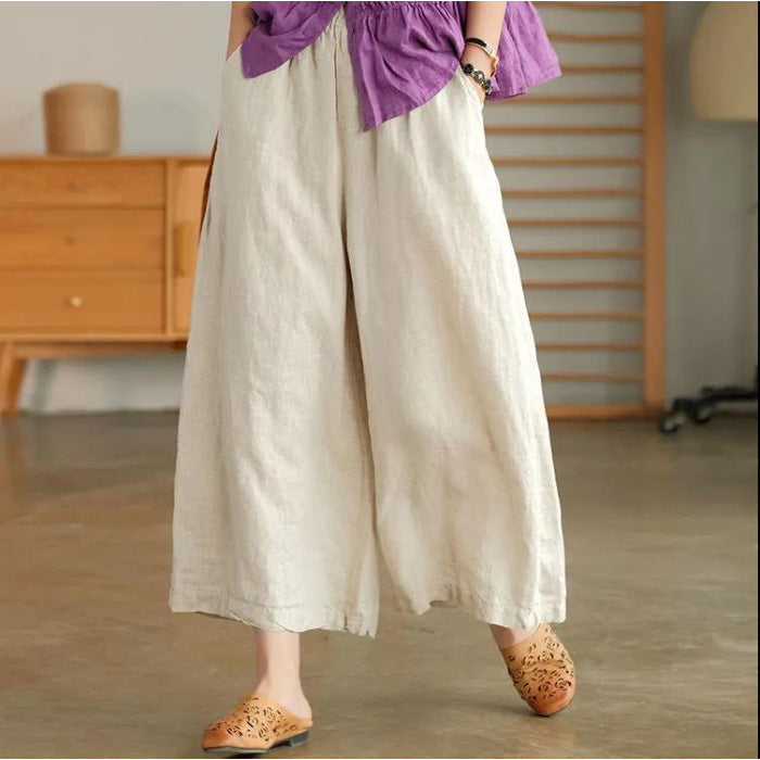 Cotton And Linen Cropped Wide-leg Casual Straight Breathable Slim Fit Casual Pants