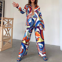 Fashion Printed Loose Long Sleeves Shirt Straight-leg Pants Trousers Spring And Autumn Women's Clothing