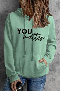 Front And Back Letters Women's Printed Wear Hooded Pocket Pullover Sports Long Sleeve