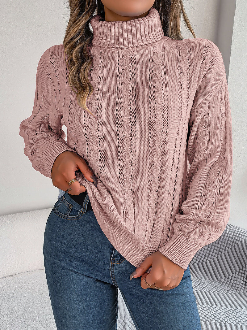 Women's Casual Solid Color Twist Long Sleeve Turtleneck Sweater