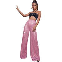 High Waist Casual Pants Sequins Loose-fitting Drape