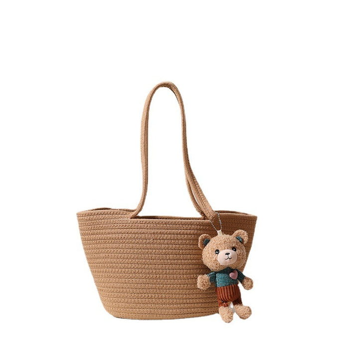 Women's Fashion Casual Cotton Thread Shoulder Straw Bag