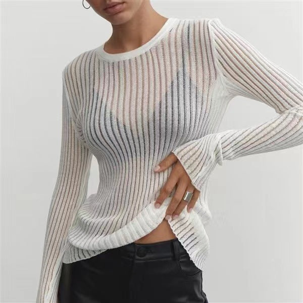 Round Neck Thin Breathable Knitted Wool Top