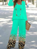 Temperament Printed Round Neck Ankle Banded Pants Two-piece Set