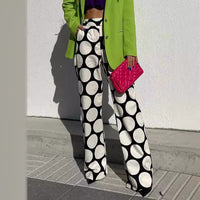 Street Hipster Printed Contrast Color Dotted Prints Wide Leg Pants Straight-leg Pants High Waist Casual Pants