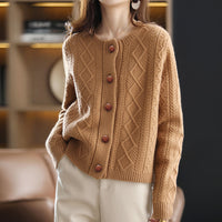 Women's Round Neck Knitted Cardigan Thick Sweater