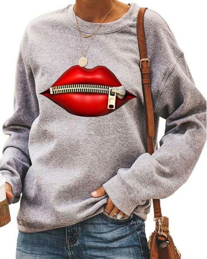 Foreign Trade Casual Printing Autumn And Winter Long-sleeved Pullover Loose Round Neck Sweater