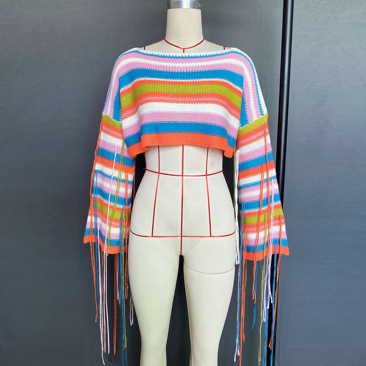 Women's Rainbow Tassel Vacation Style Loose Sweater