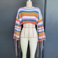 Women's Rainbow Tassel Vacation Style Loose Sweater