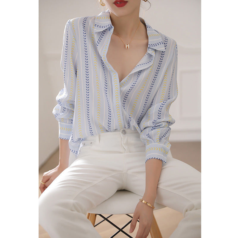 Women's New Contrast Color Vertical Striped Shirt