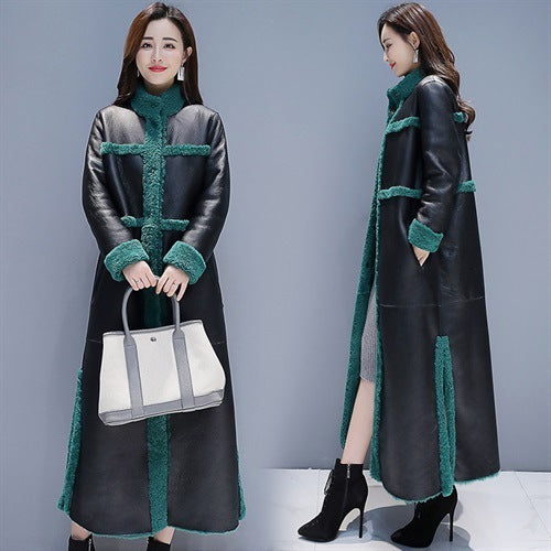 Women's Patchwork Goat Cake Fur And Leather Overcoat Coat