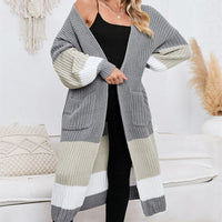 Fall Winter Fashion Color Matching Long Cardigan Warm Outerwear Knitwear