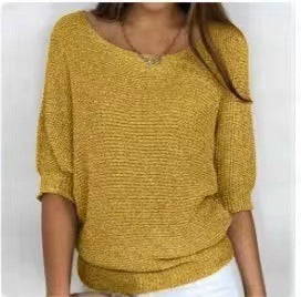 Solid Color Round Neck Sweater Women's