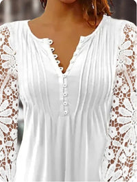 Spring Lace Long-sleeved V-neck Slim Short T-shirt Top