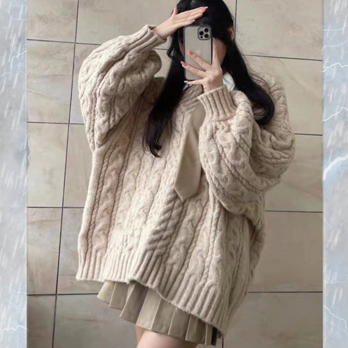 Hot Girl Idle Style V-neck Large Sweater Gentle Korean Style