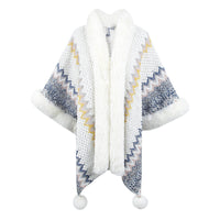 Women's Fur Collar Inverness Striped Ethnic Style