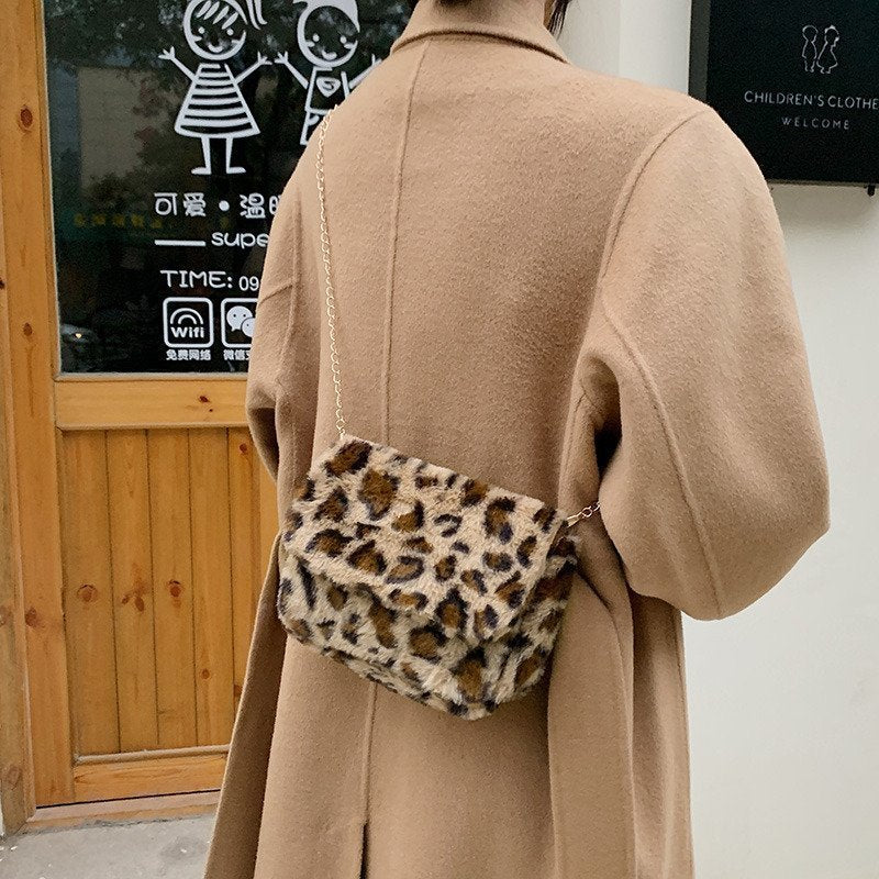 One-shoulder Messenger Leopard-print Cow-print Plush Creative Chain Bag