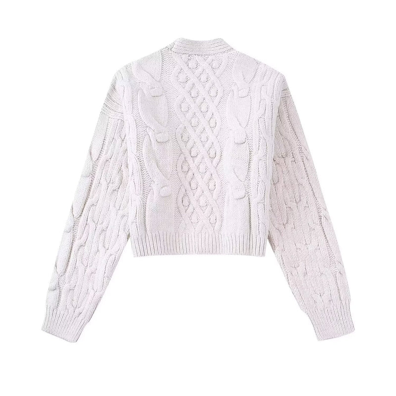 Autumn And Winter Fashion Long Sleeve V-neck Knitted Cardigan Female Cropped Sweater Coat